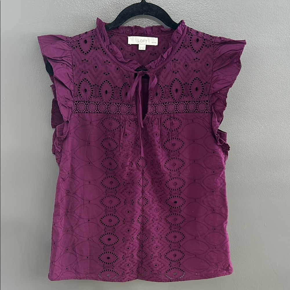LOFT petites Plum Purple Ruffle Blouse